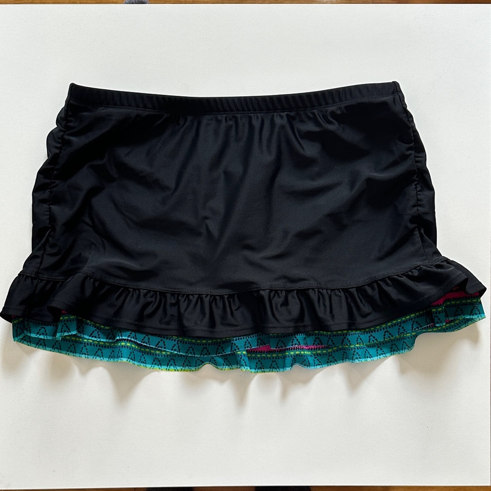Athleta Black Swim Bottom with Teal and Pink Accents